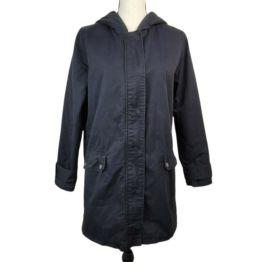 Forever 21 Black Hooded Parka Womens L Faux Fur Quilted Mid Anorak Utility Coat
